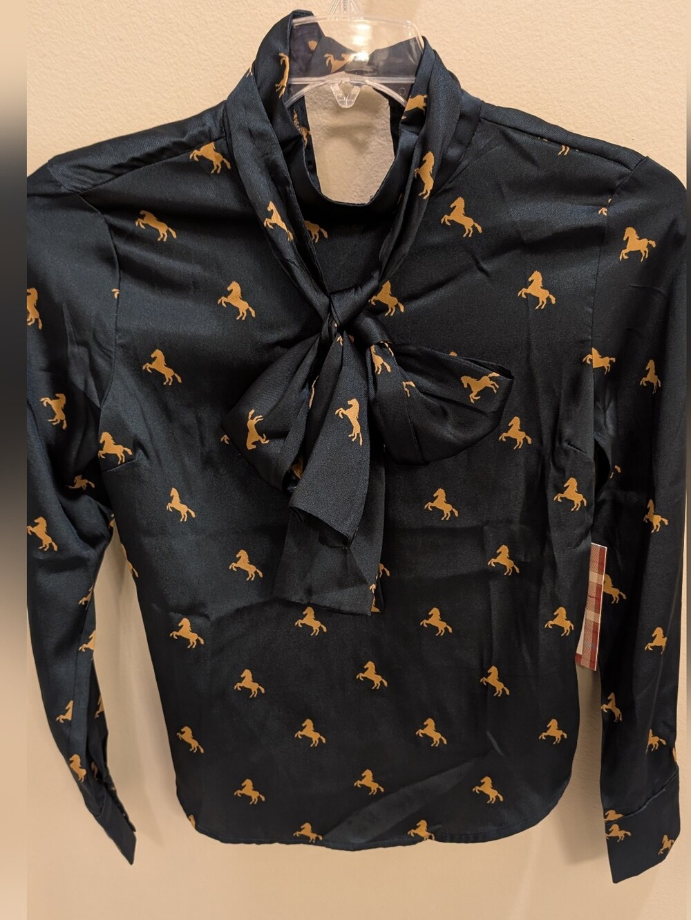 NWT Forever 21 Long-Sleeve Shirt with Gold Horse Print and Neck Tie